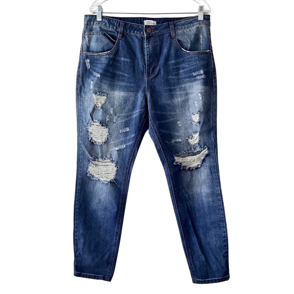 Forever‎ 21 Premium Denim Jeans Women Blue Distressed Ripped High Rise Size 30